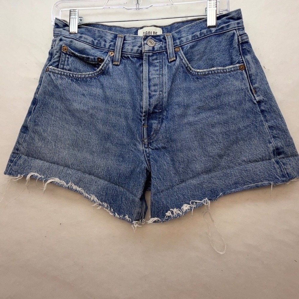 Agolde Womens Parker Loose Fit Vintage Shorts Community Blue Size 26 Fray Hem